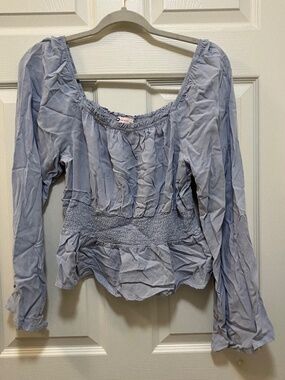 Goods for Life light blue long sleeved crop top blouse shirt size XL